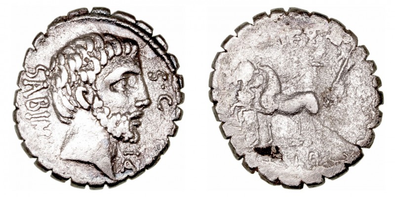 República Romana
 Vettia
 Denario. AR. (70 a.C.). A/Cabeza de Tatius a der., d...
