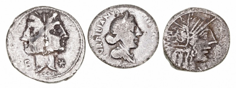 República Romana
 Lotes de Conjunto
 Denario. AR/AE. Lote de 3 monedas. Forrad...