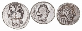 República Romana
 Lotes de Conjunto
 Denario. AR/AE. Lote de 3 monedas. Forrados. BC.