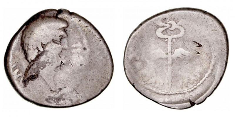 Monedas Pre-Imperiales
 Marco Antonio
 Denario. AR. (39 a.C.). A/Cabeza descub...