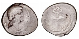 Monedas Pre-Imperiales
 Marco Antonio
 Denario. AR. (39 a.C.). A/Cabeza descubierta de Marco Antonio a der., alrededor (ley.). R/Caduceo alado y ley...