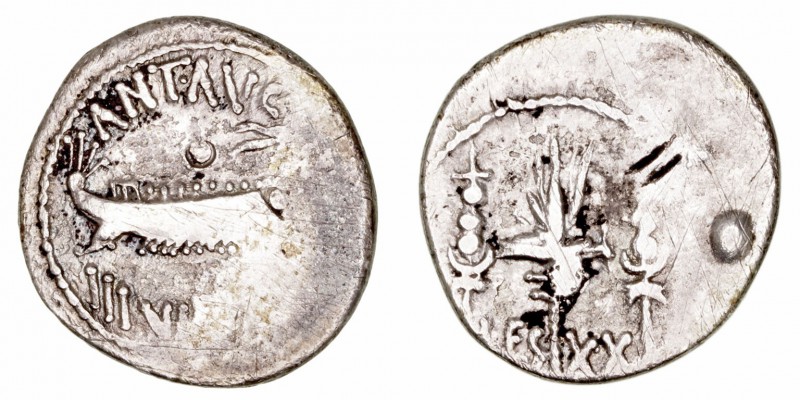 Monedas Pre-Imperiales
 Marco Antonio
 Denario. AR. (32-31 a.C.). A/Galera pre...
