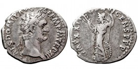 Imperio Romano
 Domiciano
 Denario. AR. (81-96). R/IMP. XXII COS. XVI CENS. P.P. Deidad estante a la izq. 2.96g. RIC.171. MBC.