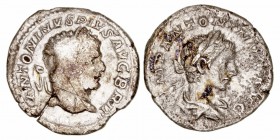 Imperio Romano
 Caracalla
 Denario. AR. (197-217). Lote de 2 monedas. Limpiada. BC a BC-.