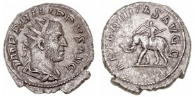 Imperio Romano
 Filipo I
 Antoniniano. VE. (244-249). R/AETERNITAS AVGG. Elefante guiado a izq. 4.34g. RIC.58. MBC.