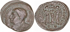 Imperio Romano
 Constantino Magno
 Centenional. AE. Londinium. (320 d.C.). A/Busto drapeado a izq., portando lanza, alrededor ley. R/VICTORIAE LAETA...