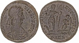 Imperio Romano
 Constancio II
 Centenional. AE. Arelate. (348-350). R/FEL. TEMP. REPARATIO, en xergo PARL. 5.51g. RIC.99. Pátina verde. MBC.
