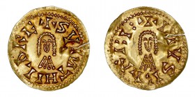 Monedas Visigodas
 Suintila
 Tremis. AV. Barbi. (621-631). A/Busto de frente, alrededor + SVINTHILA RE. (N al revés). R/Busto de frente, alrededor +...