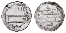 Monedas Árabes
 Acuñaciones de Oriente
 Dírhem. AR. Medina Al Salam. 189 H. 2.56g. Lowick 2730. Muy escasa. MBC-.