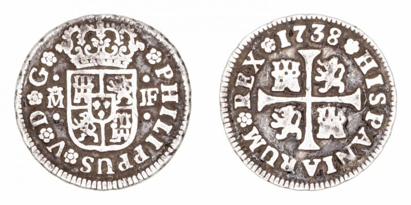 Monarquía Española
 Felipe V
 1/2 Real. AR. Madrid JF. 1738. 1.32g. Cal.1800. ...