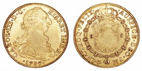 Monarquía Española
 Carlos III
 8 Escudos. AV. Méjico FM. 1787. Marca de ceca y ensayadores invertidos. 27.02g. Cal.111. MBC+.