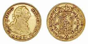 Monarquía Española
 Carlos III
 2 Escudos. AV. Madrid PJ. 1781. 6.72g. Cal.454. Resello en forma de trébol de cuatro hojas en campo del anv. (se atr...