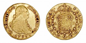Monarquía Española
 Carlos IV
 Escudo. AV. Madrid MF. 1797. 3.26g. Cal.496. Algo sucia. MBC.