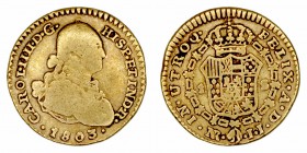 Monarquía Española
 Carlos IV
 Escudo. AV. Nuevo Reino JJ. 1803. 3.22g. Cal.578. Escasa. BC.