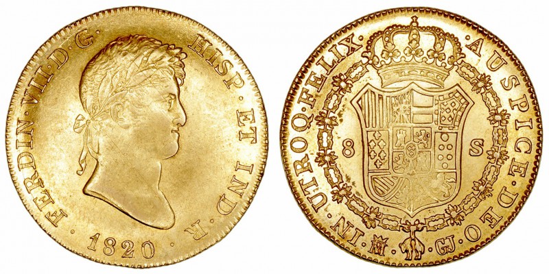 Monarquía Española
 Fernando VII
 8 Escudos. AV. Madrid GJ. 1820. 27.07g. Cal....