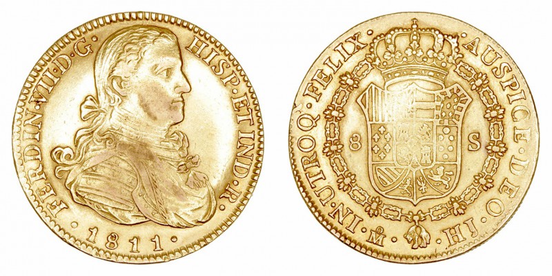Monarquía Española
 Fernando VII
 8 Escudos. AV. Méjico HJ. 1811. Busto imagin...