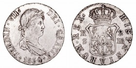 Monarquía Española
 Fernando VII
 2 Reales. AR. Sevilla JB. 1830. 5.81g. Cal.1038. Rayita en anverso. MBC/MBC+.