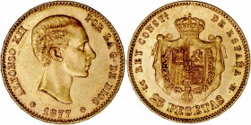 La Peseta
 Alfonso XII
 25 Pesetas. AV. 1877 *18-77 DEM. 8.06g. Cal.3. MBC+.