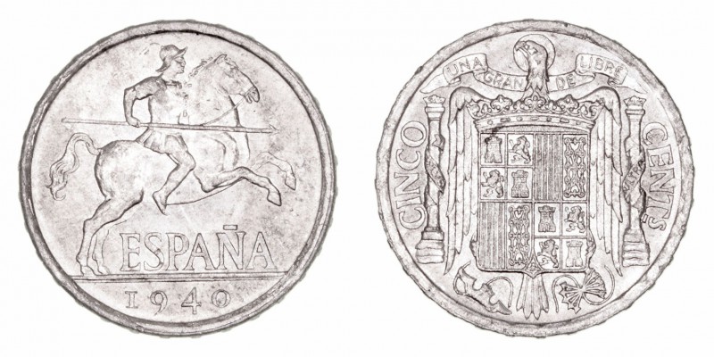 La Peseta
 Estado Español
 5 Céntimos. Aluminio. 1940. PLVS VLTRA. Cal.133. EB...