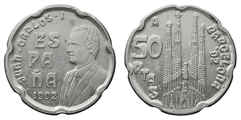 La Peseta
 Juan Carlos I
 50 Pesetas. Cuproníquel. 1992. Con tilde junto a la ...