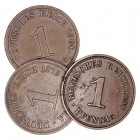 Monedas Extranjeras
 Alemania 
 AE. Lote de 3 monedas. Pfennig 1875 J, 1890 A y 1900 J. MBC+.