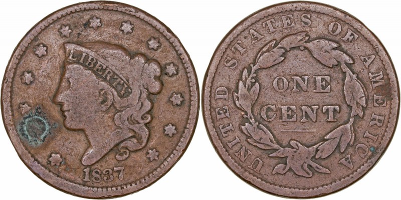 Monedas Extranjeras
 Estados Unidos 
 Cent. AE. 1837. KM.45. Punto de verdín. ...