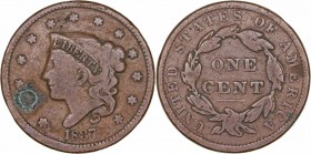 Monedas Extranjeras
 Estados Unidos 
 Cent. AE. 1837. KM.45. Punto de verdín. BC.
