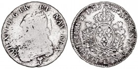 Monedas Extranjeras
 Francia Luis XVI
 Ecu. AR. 1783 L. 28.68g. KM.564,9. Rayita tras el busto. BC-/MBC.