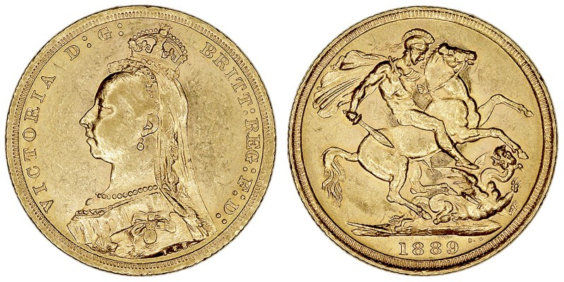 Monedas Extranjeras
 Gran Bretaña Victoria
 Soberano. AV. Sidney. 1889 S. 8.00...
