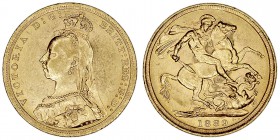 Monedas Extranjeras
 Gran Bretaña Victoria
 Soberano. AV. Sidney. 1889 S. 8.00g. KM.10. Conserva brillo. EBC+.