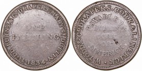 Monedas Extranjeras
 Irlanda 
 Farthing. AE. 1834. Todd, Burns & Co. Drapers Farthing Token. Payable in Dublin Limerick. 21.00mm. Escasa. BC.