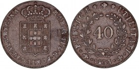 Monedas Extranjeras
 Portugal María II
 40 Reis. AE. 1833. Pataco. Ley. PVBLICAE UTILITATI. 32.53g. Gomes 8,08. Rara. MBC.