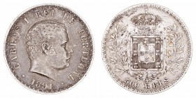Monedas Extranjeras
 Portugal Carlos I
 500 Reis. AR. 1891. 12.44g. KM.535. MBC.