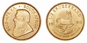 Monedas Extranjeras
 Sudáfrica 
 1/2 Krugerrand. AV. 1980. 16.99g. KM.107. SC/SC.-.