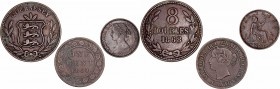 Monedas Extranjeras
 Lotes de Conjunto
 AE. Lote de 3 monedas. Canadá Cent 1859, Gran Bretaña Farthing 1864 y Guernsey 8 Doubles 1868. MBC+ a MBC-....
