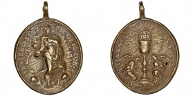 Medallas
 Religiosas
 Medalla. AE. Inmaculada Concepción y Sagrada Forma. Siglo XVIII. 44.00mm. Con anilla y de gran formato. Rara así. MBC.