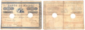 Billetes
 Banco de Málaga
 100 Reales de vellón. Fecha R.O. 24 Septiembre 1856. I emisión, fecha a mano, 24 Enero 1863. Impresión en azul y tres fir...