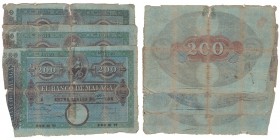 Billetes
 Banco de Málaga
 200 Reales de vellón. Lote de 3 billetes. Fecha R.O. 24 Septiembre 1856. II emisión. Azul. Tres firmas y firmas/escritos ...