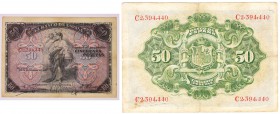 Billetes
 Banco de España
 50 Pesetas. 24 septiembre 1906. Serie C. ED.315a. Algo sucio en márgenes. MBC-.