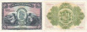 Billetes
 Banco de España
 500 Pesetas. 28 enero 1907. Sin serie. ED.316. Doblado en cuatro partes. Muy buen ejemplar de este muy raro billete. MBC+...