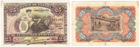 Billetes
 Banco de España
 25 Pesetas. 15 julio 1907. Sin serie. ED.318. BC+/BC.