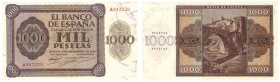 Billetes
 Estado Español, Banco de España
 1000 Pesetas. Burgos, 21 noviembre 1936. Serie A. ED.423. Planchado y márgenes ligeramente recortados, po...