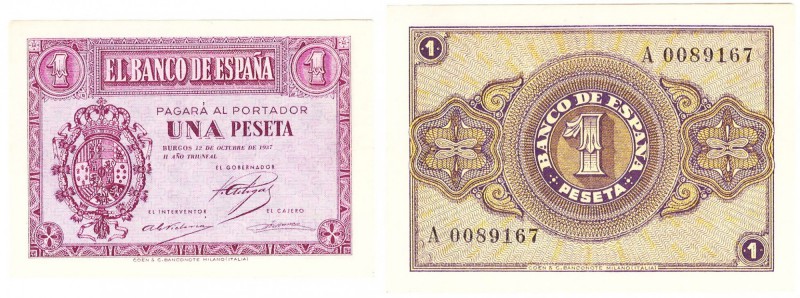 Billetes
 Estado Español, Banco de España
 1 Peseta. Burgos, 12 octubre 1937. ...