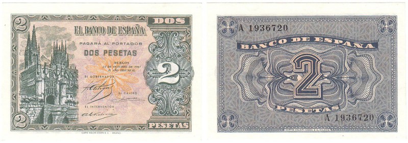 Billetes
 Estado Español, Banco de España
 2 Pesetas. Burgos, 12 octubre 1937....