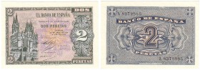 Billetes
 Estado Español, Banco de España
 2 Pesetas. Burgos, 30 abril 1938. Serie A. ED.429. SC.