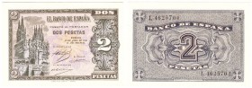 Billetes
 Estado Español, Banco de España
 2 Pesetas. Burgos, 30 abril 1938. Serie L. ED.429a. EBC+.