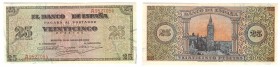 Billetes
 Estado Español, Banco de España
 25 Pesetas. Burgos, 20 mayo 1938. Serie A. ED.430. Doblez central. EBC.