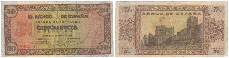 Billetes
 Estado Español, Banco de España
 50 Pesetas. Burgos, 20 mayo 1938. S...