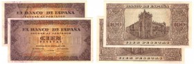 Billetes
 Estado Español, Banco de España
 100 Pesetas. Burgos, 20 mayo 1938. Serie A. Pareja correlativa. ED.432. Alguna ligera arruga en margen y ...