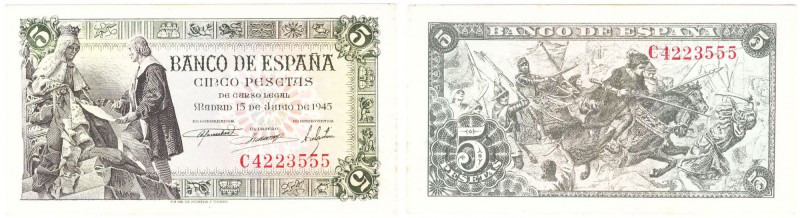 Billetes
 Estado Español, Banco de España
 5 Pesetas. 15 junio 1945. Serie C. ...